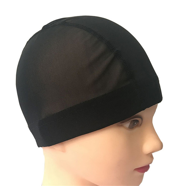 Black Mesh Dome Cap Breathable Glueless Stretchable Spandex Hair